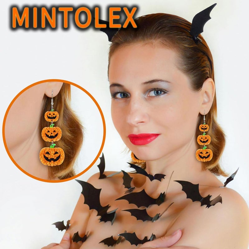 mintolex Acrylic Halloween Earrings Black Skull Bat Drop Dangle Earrings for Women Fun Cute Spooky Halloween Holiday Costume Jewelry - Image 2